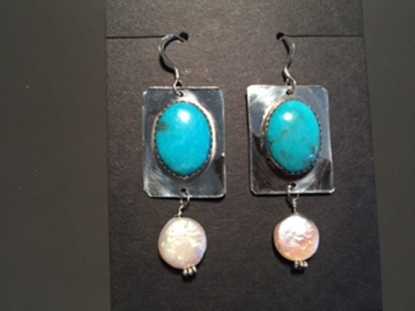 js-56 turquoise and pearl coin earrings